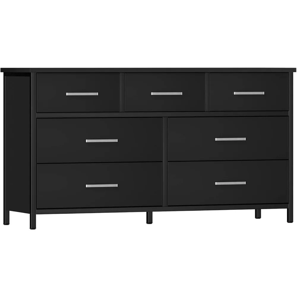 

7 Drawer Dresser for Bedroom, Industrial Wood Storage Organizer with Sturdy Steel Frame, Wood Dressers & Chests of Drawers for