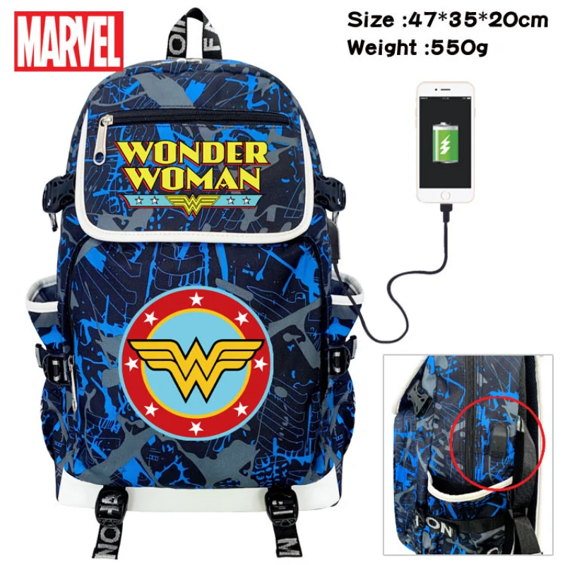 MINISO Disney Marvel Super Backpack Cartoon Print Color School Bag Computer Bag USB Charging Travel Bag Boys School Bag