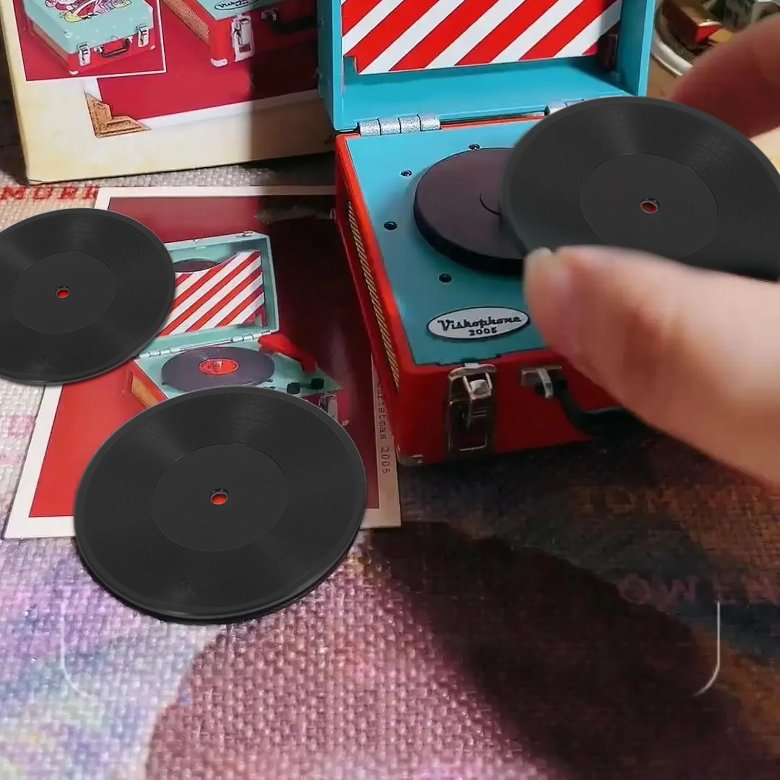 12Pcs Miniature Vinyl Records Model Dollhouse mini Vinyl Records Fake Records Festive Party ornament Music Decorative Supplies
