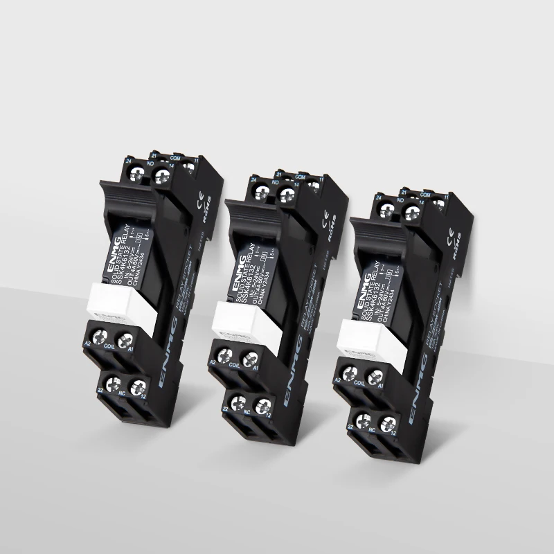 ENMG Small DIN-Rail Solid State Relay 24V 3A 4A 10A DC SSK10D6132 SSR DC to AC 220Vdc with base DC control 5V 24V AC 220V lights