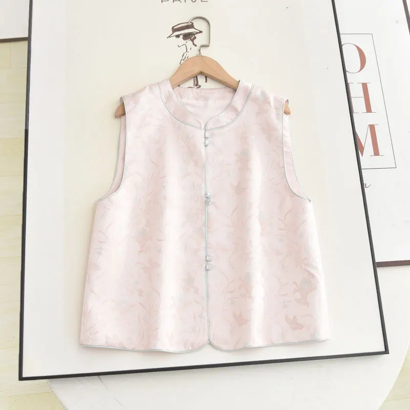 

New 2025 Summer Chinese Sle Floral Embroidery Pink Versatile Age-Defng Vest Jaet Ele Personali Women's Vest