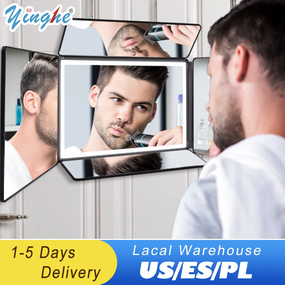 

5 Way LED Light Vanity Mirror with Height Adjustable Self Hair Cutting 360° Mirror Rechargeable Five fold Self Haircut Mirror