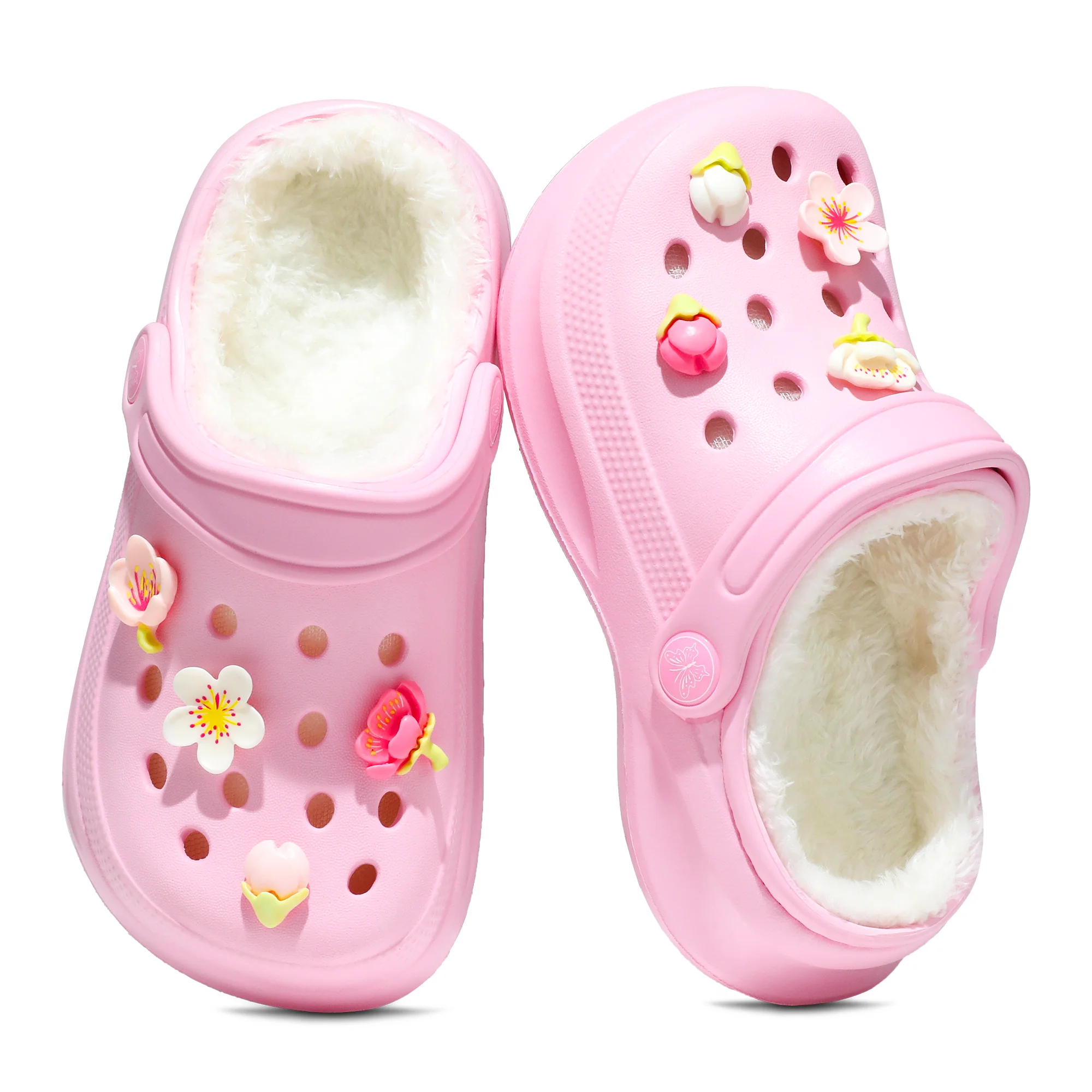 Kids Fur Lined Clogs and Mules, Lightweight Cotton Lined Garden Shoes, Winter Warm House Slippers for Boys Girls Toddler 168