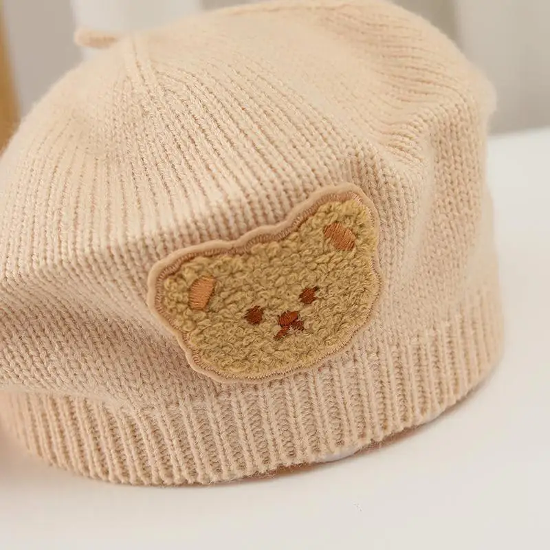 Korean Baby Beret Hats for Boys Girls Cartoon Bear Autumn Winter Knitted Toddler Hat Warm Infant Beanie Kids Accessories 2024