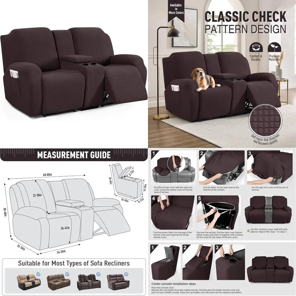 

Эластичный жаккардовый чехол с откидной спинкой и средней консолью для 2-местного дивана, защитный чехол для дивана с откидной спинкой