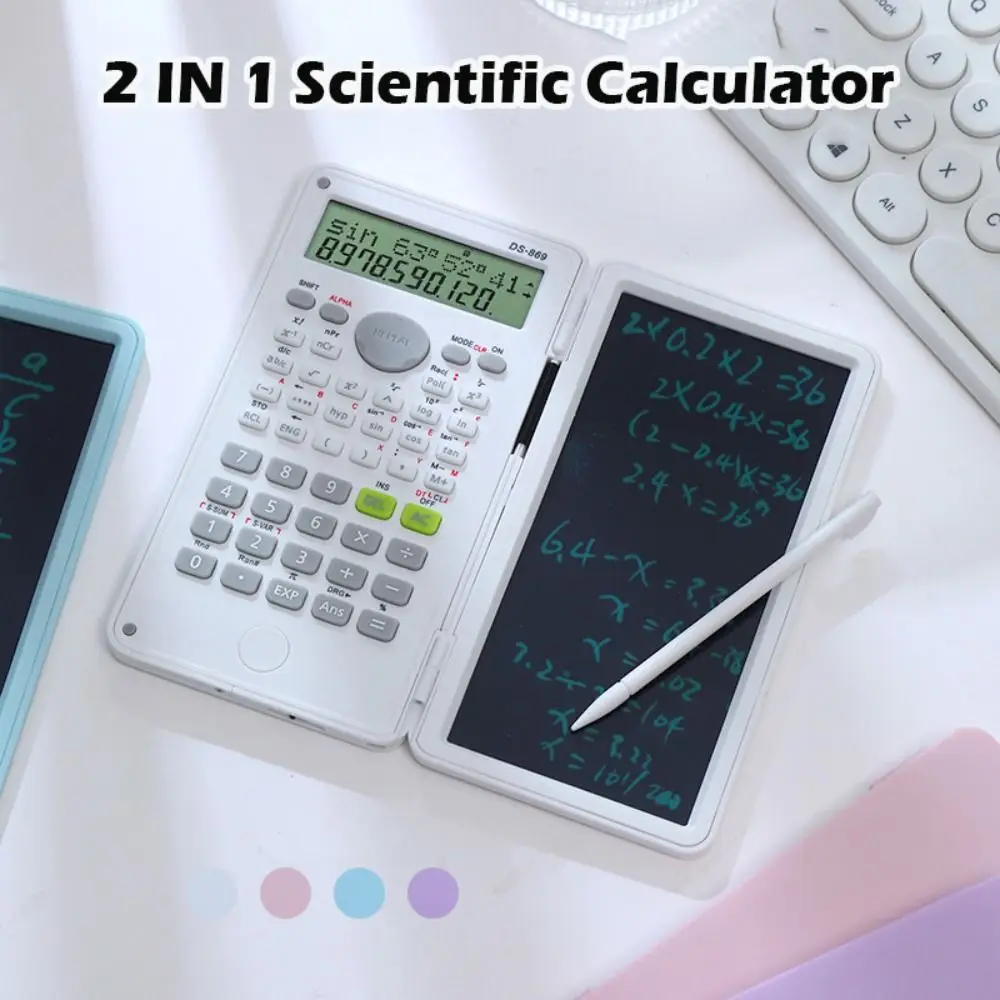 2 IN 1 Scientific Calculator with LCD Notepad Portable 12 Digits Math Calculator Foldable Handwriting Board School Office