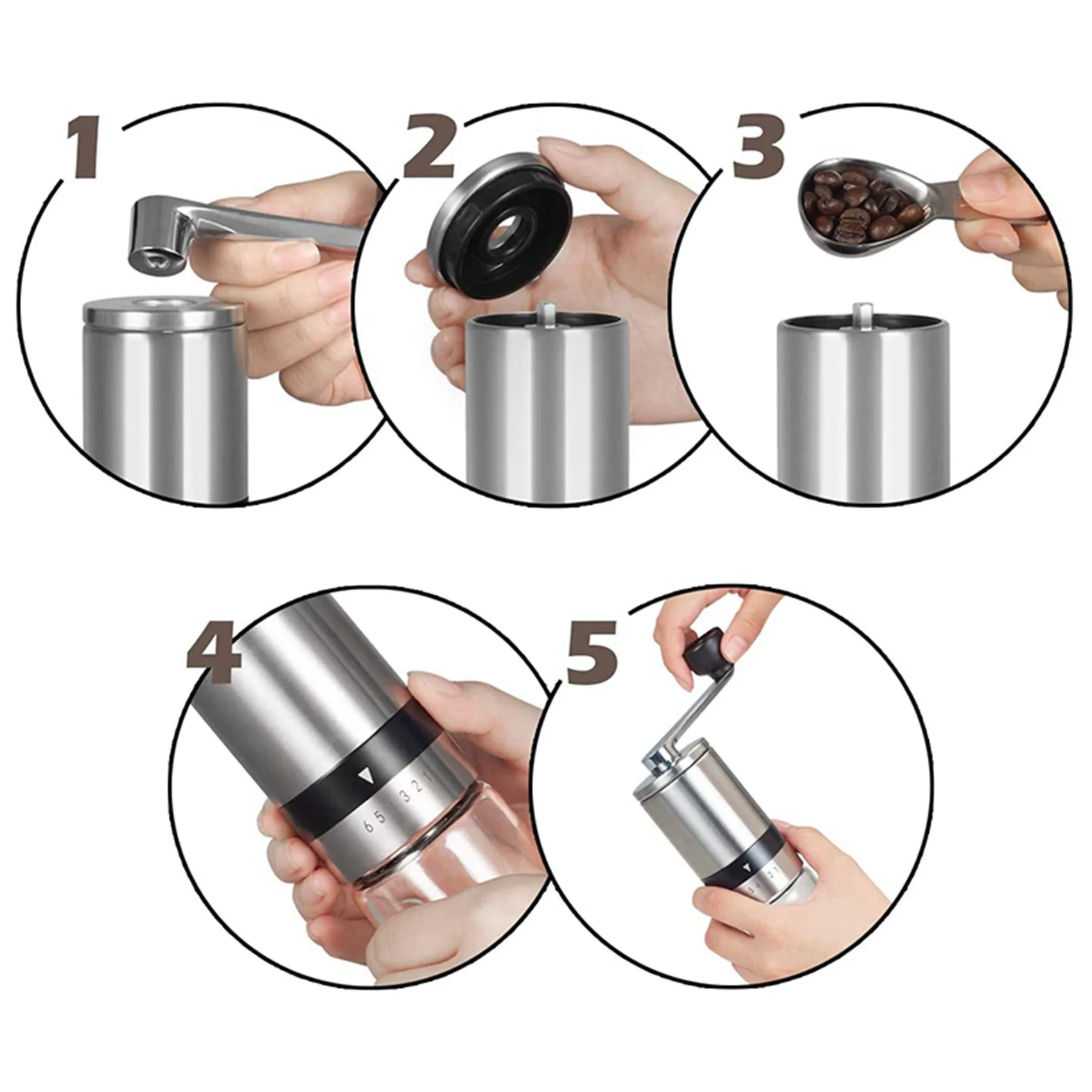 

AA21-2X Manual Coffee Grinder - Hand Coffee Mill With Burrs 6 Adjustable Settings - Portable Hand Crank (Straight)
