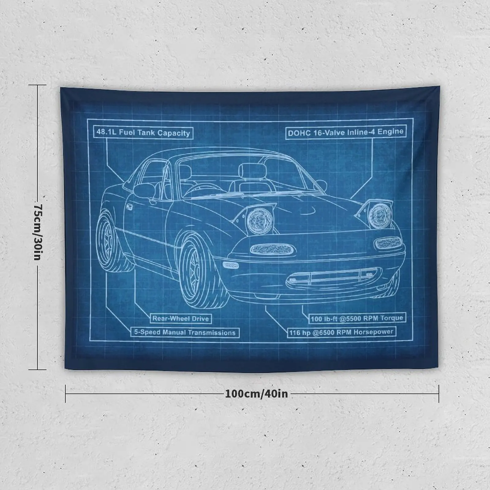 Mazda MX-5 Miata 1990 Blueprint Tapestry Bathroom Decor Wall Hangings Decoration Wall Mural Tapestry