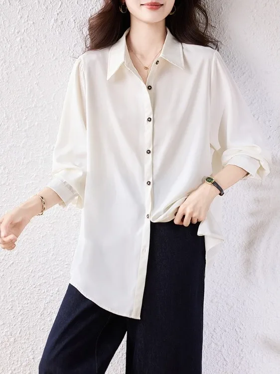 

Ele Color Long Sve irt Women's Loose Fit Lazy Sle irt Autumn New Arrival Commute Sle Chinese Production