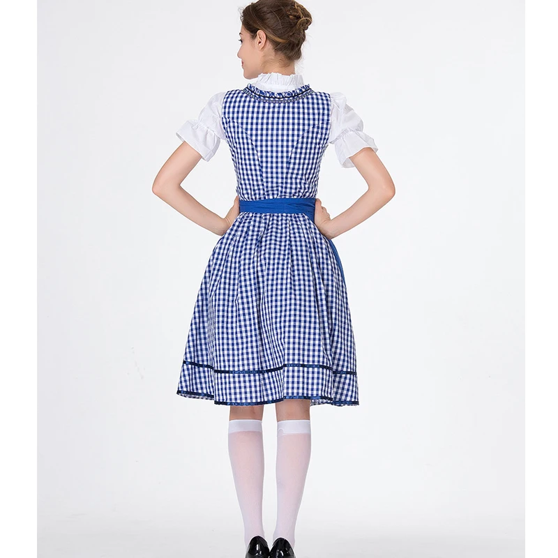 Multiple Color Lady Dirndl Oktoberfest Costume Alps Tavern Wench Waiter Plaid Outfit Cosplay Carnival Fancy Party Dress