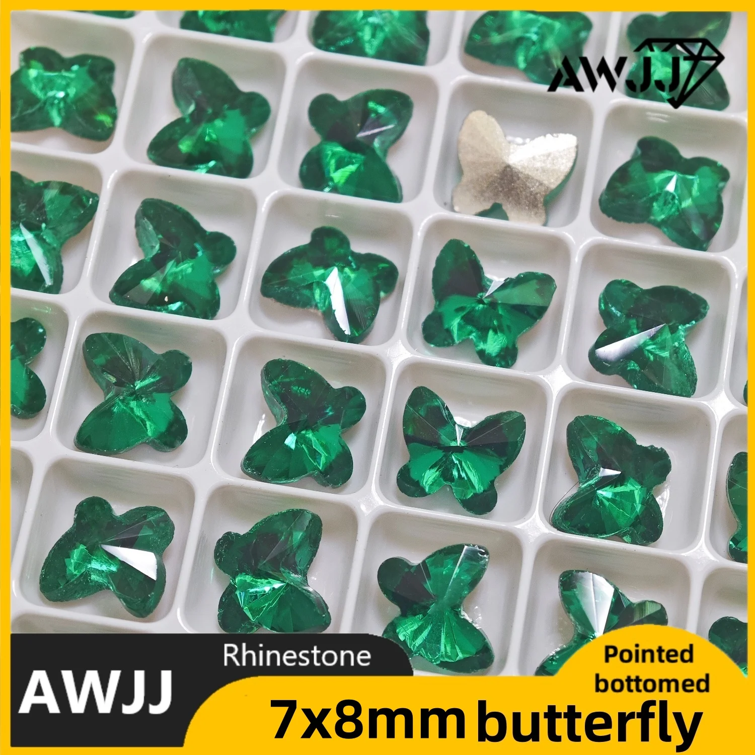 Gemas decorativas con fondo puntiagudo en forma de mariposa y corazón de gota verde intenso utilizadas para pendientes, collares, accesorios de joyería para uñas