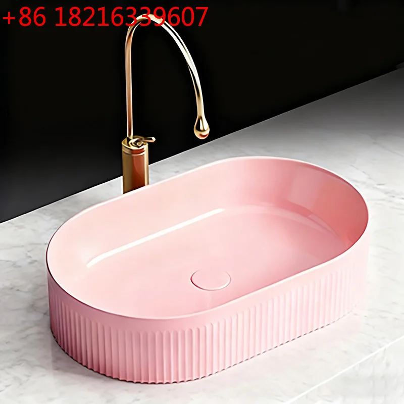 YAO YAO Modern Ceramic Vessel Sink Pink Bathroom Basin Art Wash Bowl Countertop Bathroom Bowl Sink Above Counter with