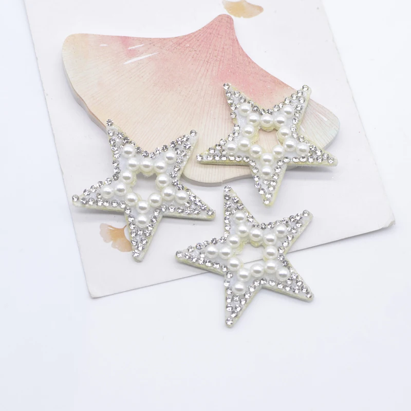 10Pcs 40mm Hollow Star Rhinestone Pearl Applique for DIY Clothes Hat Sewing Patches Headwear Hair Clips Bow Decor Accessories