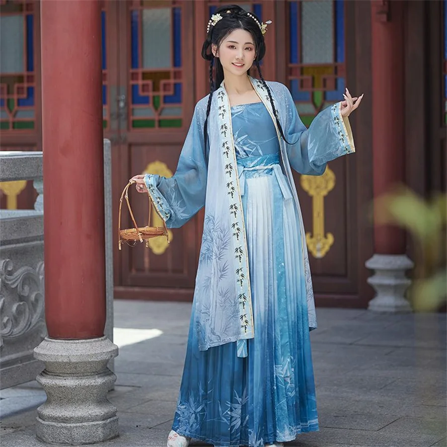 

Women Chinese Traditional Hanfu Costumes Ancient Clothes Wei Jin Dynasty Crossed Collars Princess Folk Dance Dresse