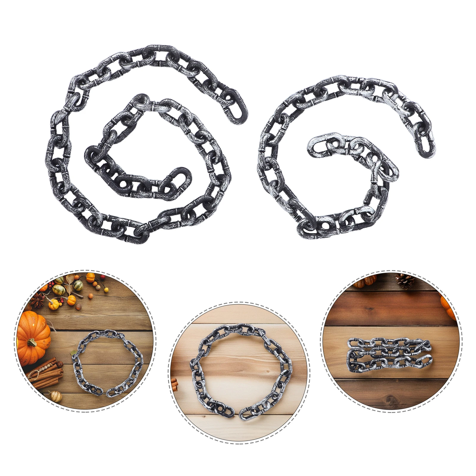 โซ่ตกแต่งฮาโลวีน 2 ชิ้น อุปกรณ์ประกอบชุดแฟนซี โซ่โลหะปลอมสำหรับงานปาร์ตี้ โซ่โฟมธีมโจรสลัด อุปกรณ์เสริมสำหรับถ่ายภาพธีมเรือนจำ