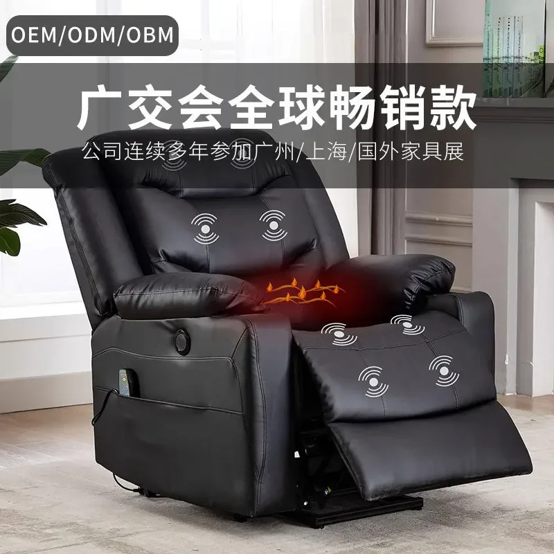 Multifunctional Leather Electric Sofa Can Sleep Small Apartment Living Room First Layer Cowhide Home Theater Single Sofa Chair