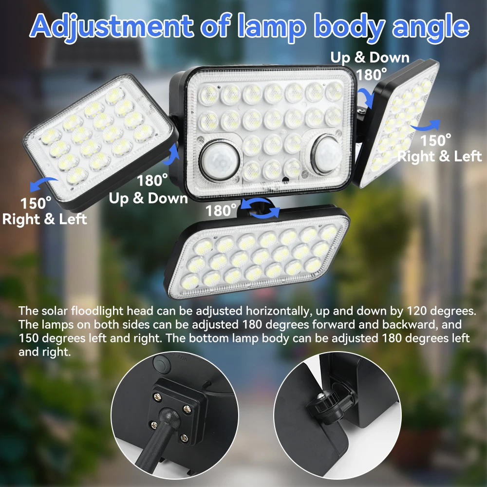 Solar Outdoor Lights 292 LED Solar Powered Motion Sensor Security Lights Solar Split Flood Lights With 3 Modes For Outside Porch