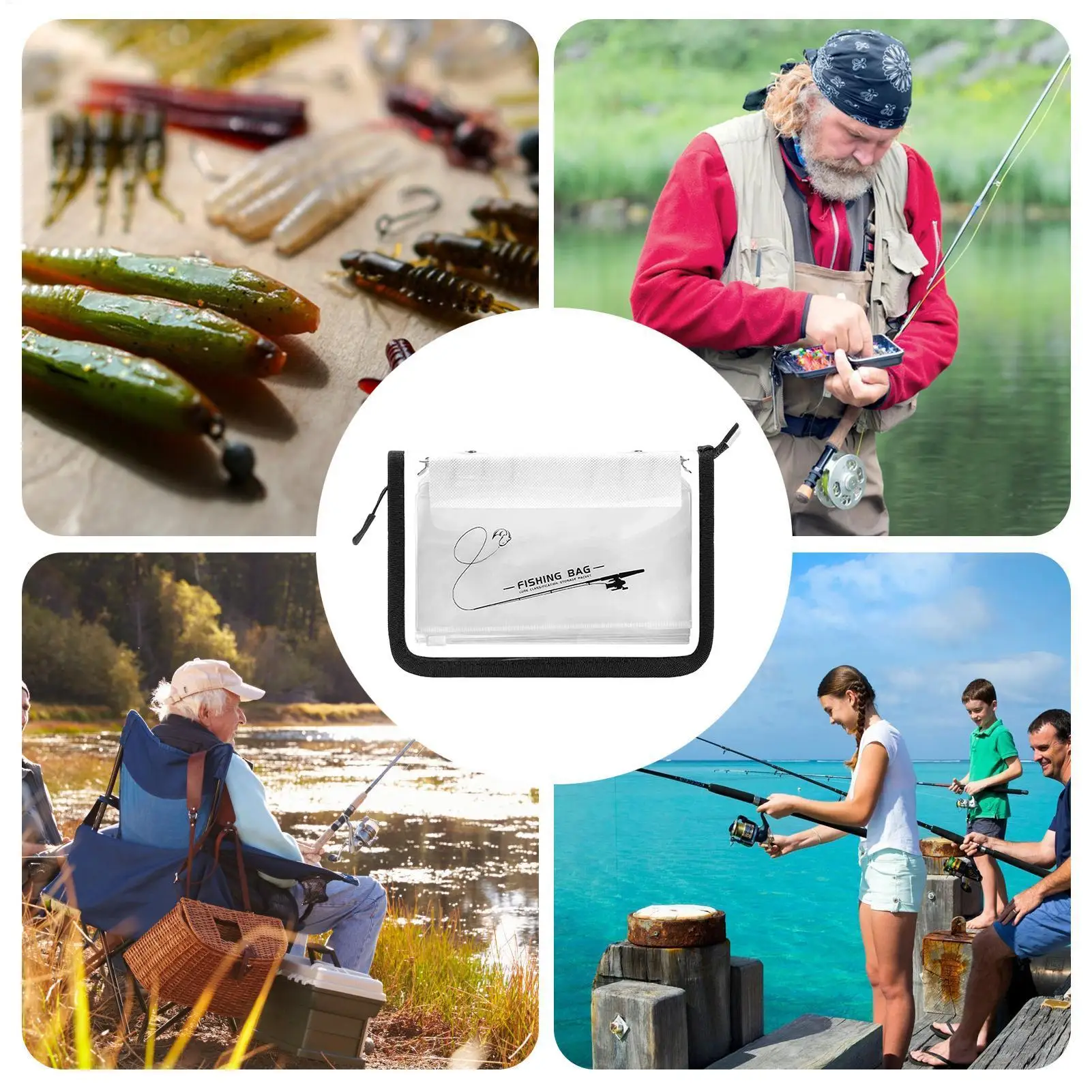 Transparent Bait Bag PVC Inner Bag Partitioned Waterproof Storage Bag Fishing Sorting Accessories 10-Page Clear Lure Storage view 5
