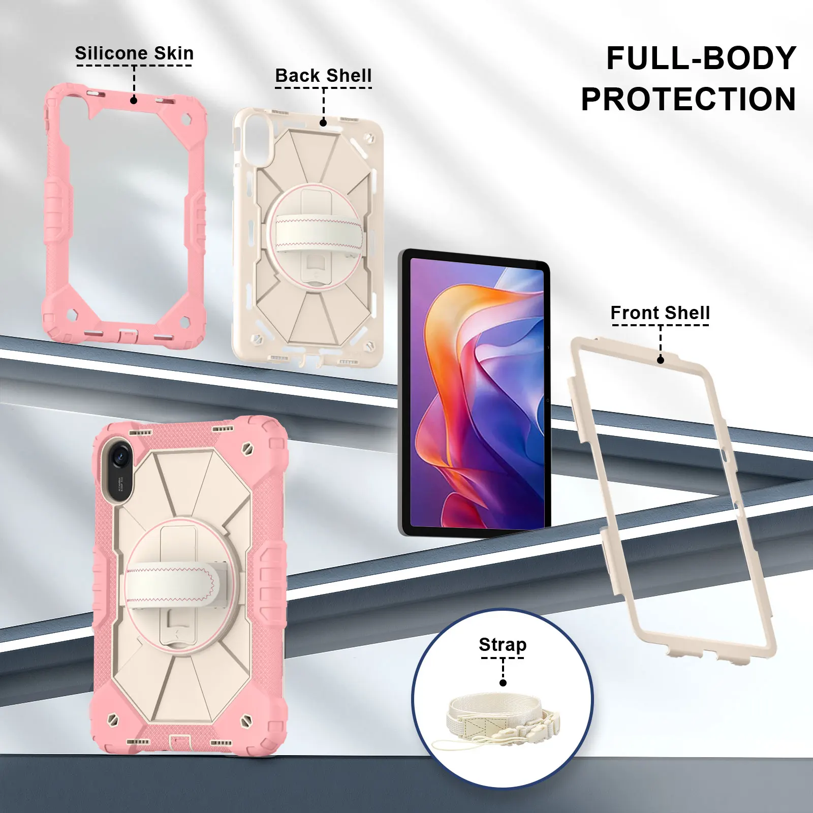 Shockproof Heavy Duty Kids Safe Case for Redmi Pad 2 2025 11 inch with Wrist Strap Kickstand Cover
