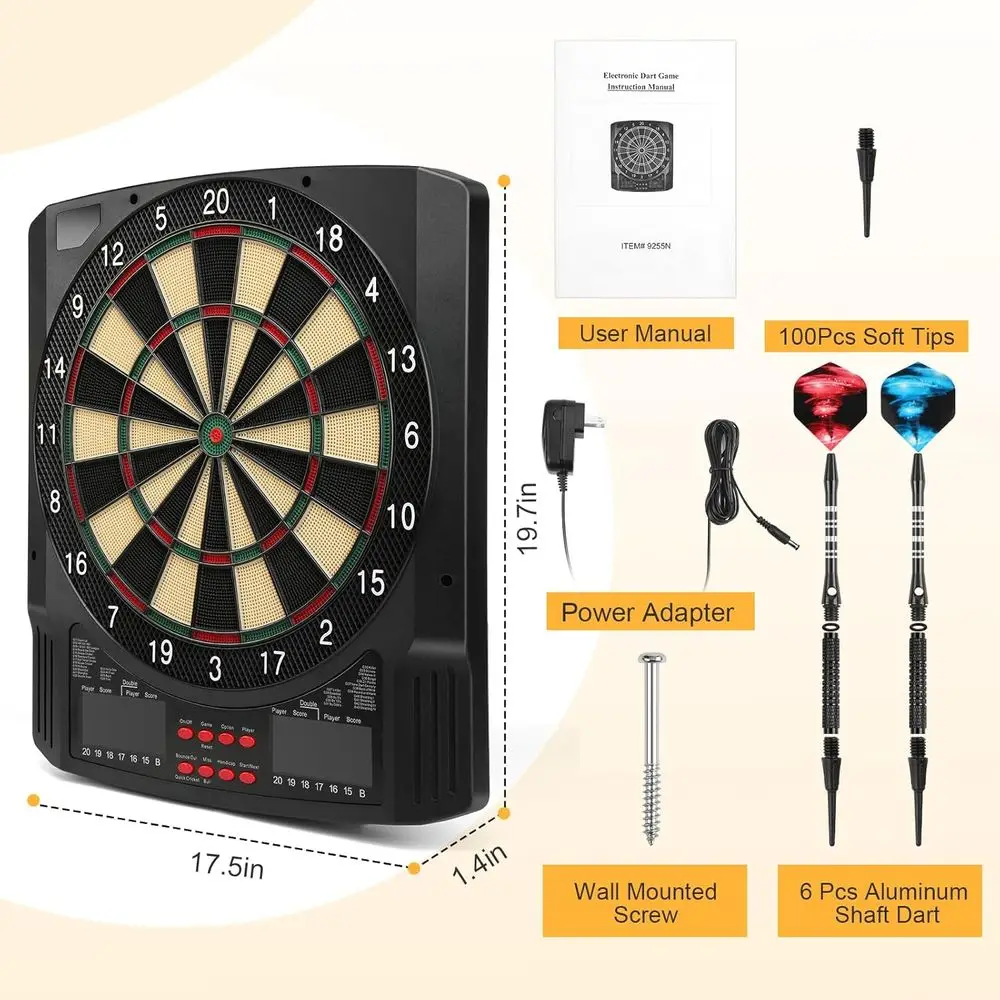 43-Game LED Digital Dartboard with 6 Darts, 100 Tips, and 320 Play Variants