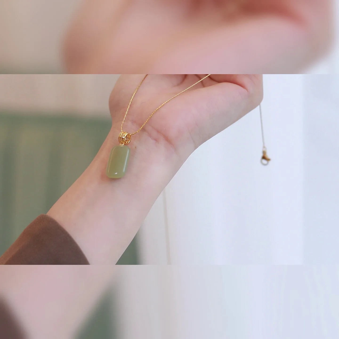 Ventfille Hetian Jade Pendant Necklace for Women Girl Gift Light Luxury Niche 2022 New 14k Gold Plated Clavicle Chain Jewelry