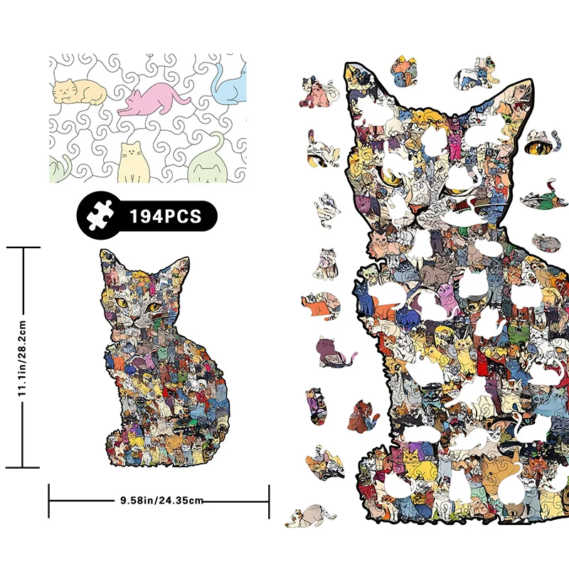 Wooden Cat Puzzle Square Piggy Bank Ornament Funny Interactive Game Box Home Room Desktop Decoration Figurines Cat Lovers Gifts