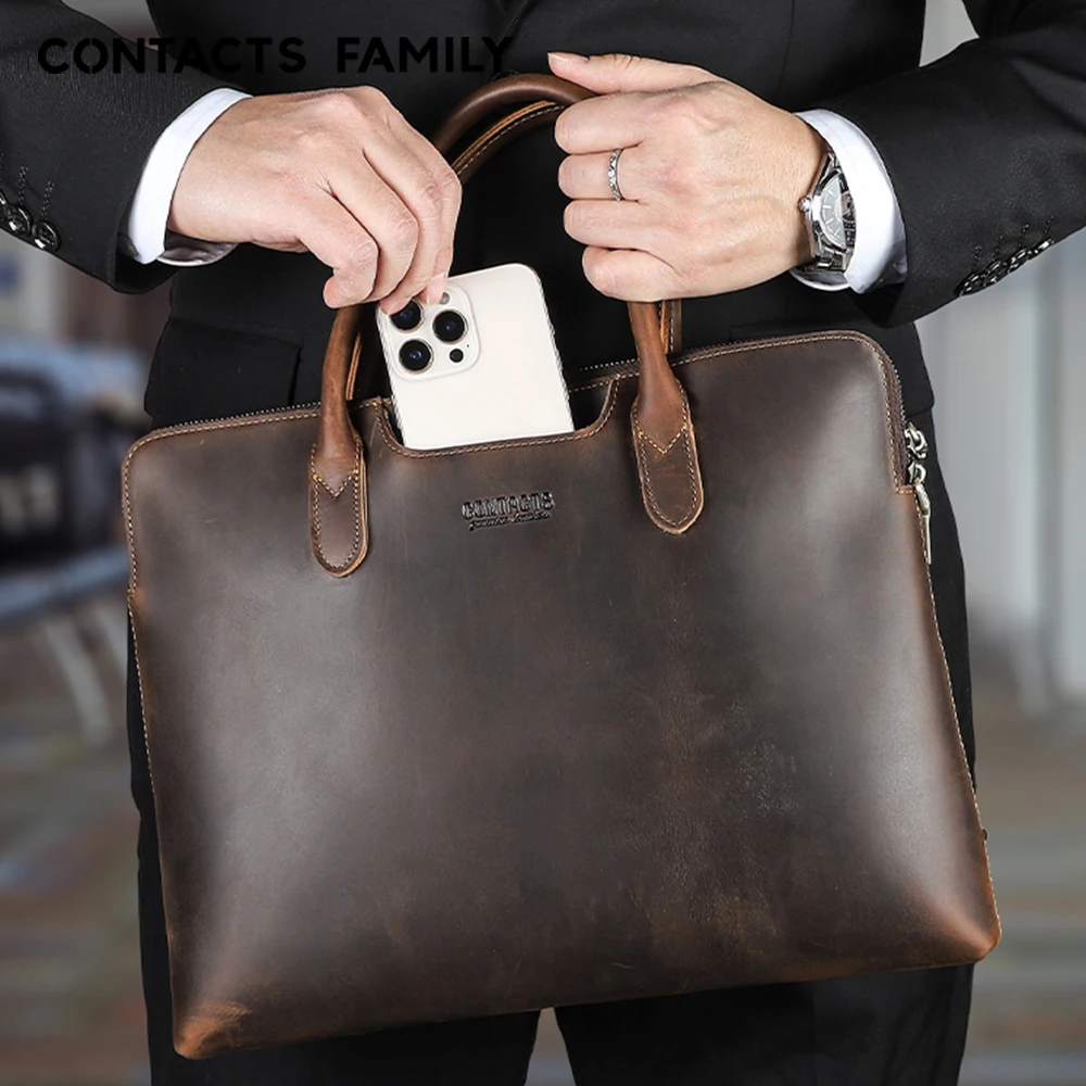 

Luxury Genuine Leather Men Briefcase Business Bag Portfolio Laptop Handbag Messenger Bag Male Document Office Bag