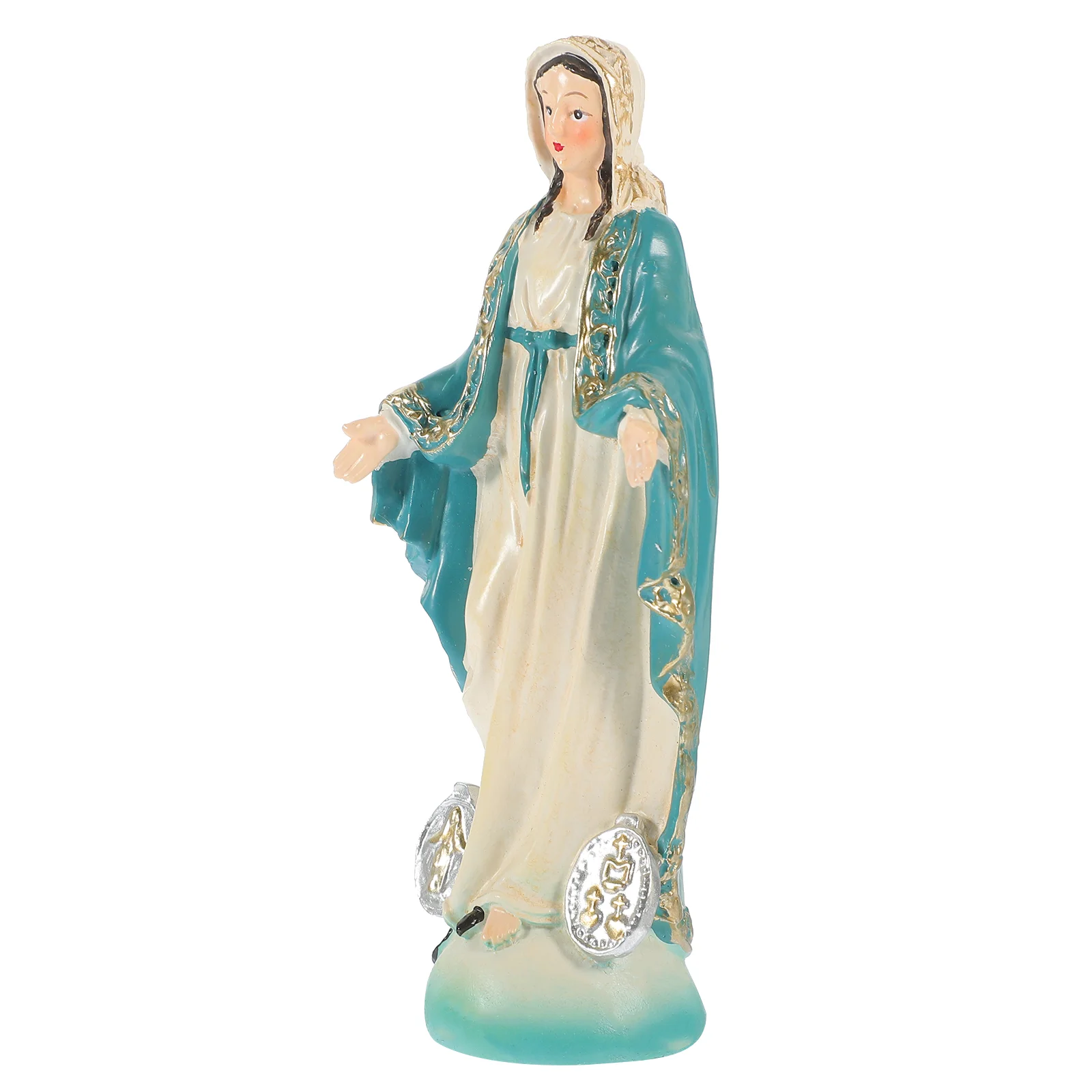 Statue Ornaments Resin Virgin Mary Sculpture Blue Church Desktop Decoration