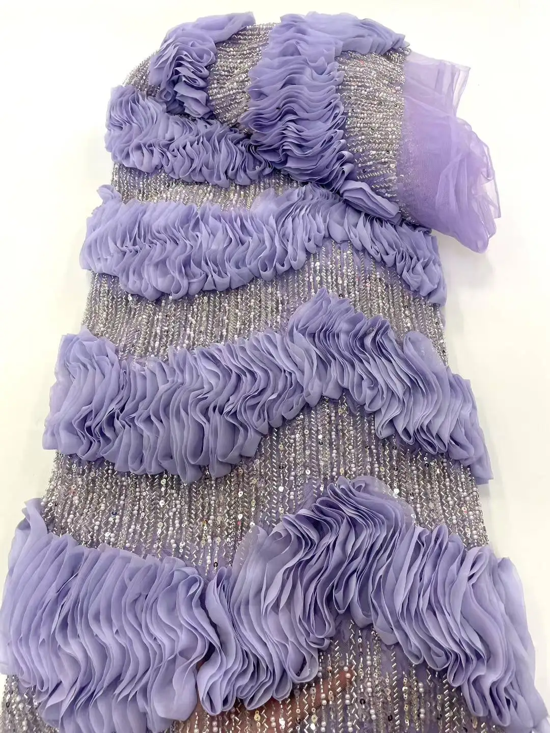 New Luxury African French Beaded Lace Fabric 2025 High Quality Nigerian Sequins Tulle Lace Fabric For Wedding Party Dress Women