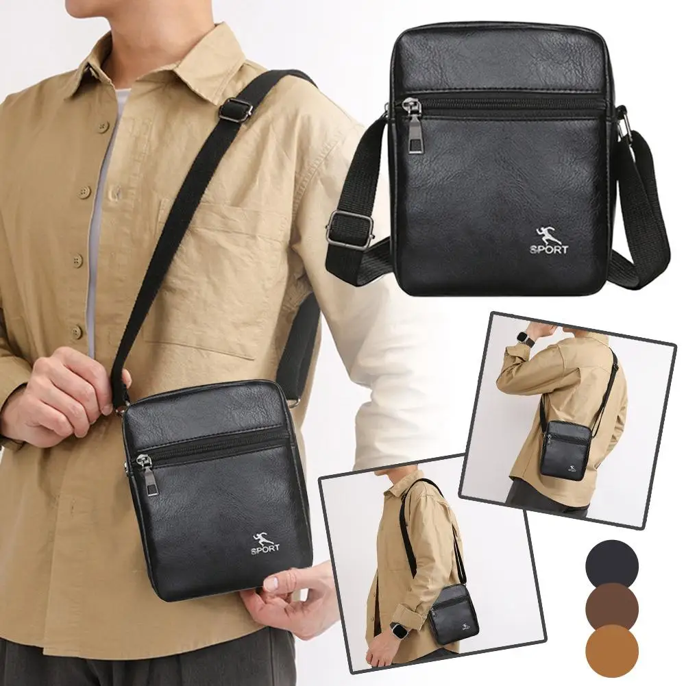 

PU Leather Men's Crossbody Messenger Bag Small Sling Shoulder Bag for Office Worker Travel Available in Black Brown Khaki Men's