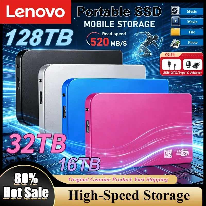 

Внешний портативный твердотельный накопитель Lenovo Mijia высокоскоростной 4 ТБ 8 ТБ 16 ТБ SSD с интерфейсом USB 3.0, мобильный жесткий диск 128 ТБ HDD