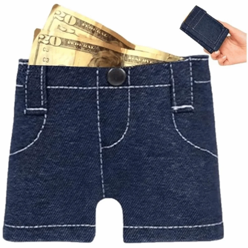 Gifts Foldable Denim Shorts Wallet Denim Compact Jeans Shaped Wallet Snap Button Mini Coin Purse Coin Storage