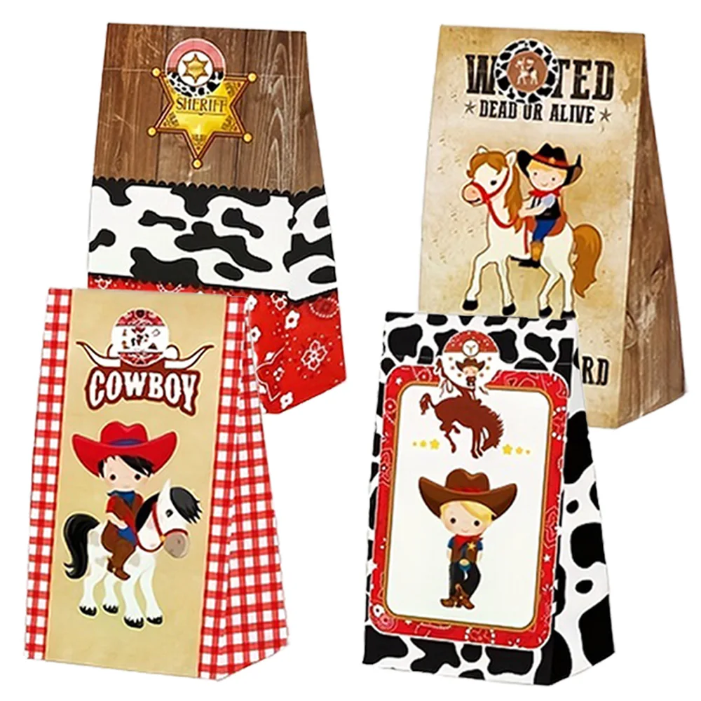 

12Pcs Cowboy Party Candy Bag Western Theme Horse Goodie Bags Kids Birthday Party Wild West Themed Decorations Supply