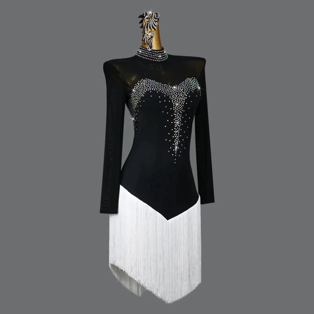Vestido de dança latina das mulheres roupas de festa feminino franjas terno dancewear meninas traje de palco baile prática wear esporte samba carnaval