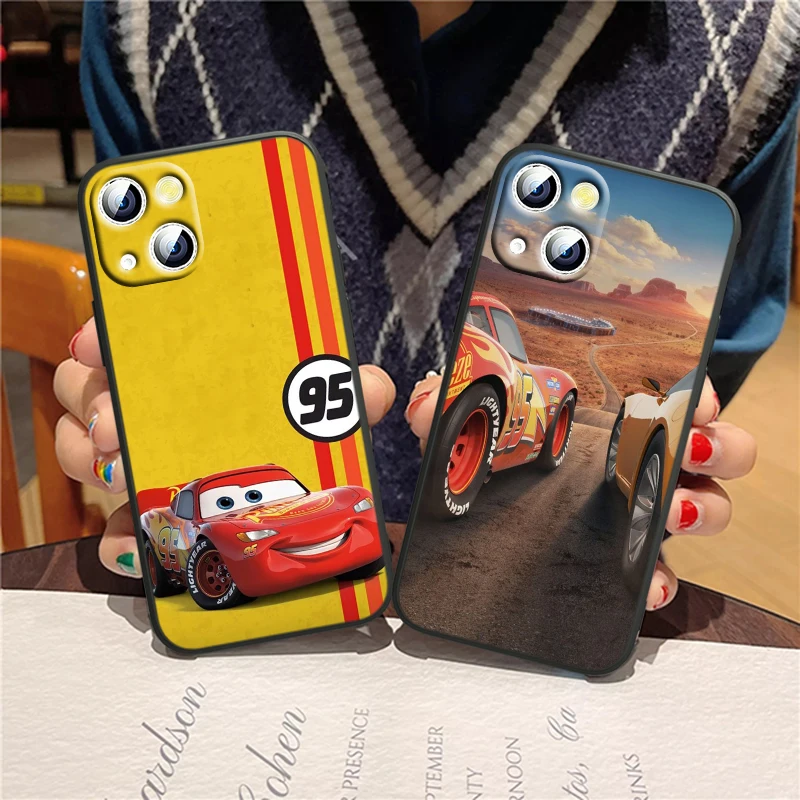 Cars Lightning McQueen For Apple iPhone 15 14 13 12 Mini 11 XS XR X 8 7 Pro Max Plus Soft Silicone Black Phone Case