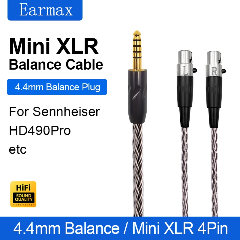 Earmax For Sennheiser HD490 Pro Plus Replaceable 4.4mm Jinbao Single Crystal Copper Balance Wire Four Pin MINI XLR Upgrade Cable