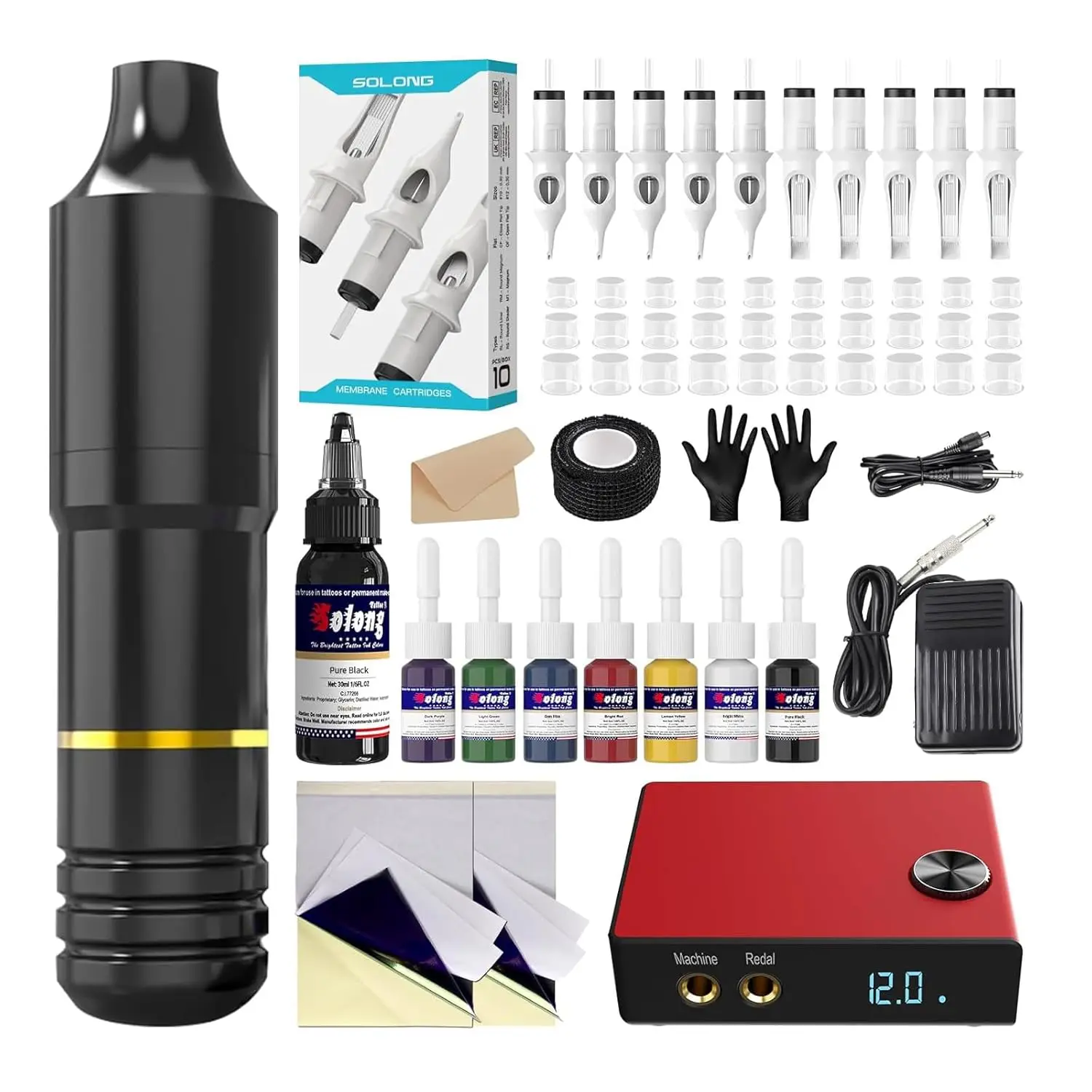 

Полный комплект роторной машинки для татуировок для начинающих и профессионалов, включает картриджи, иглы, чернила (набор из 60 предметов)
