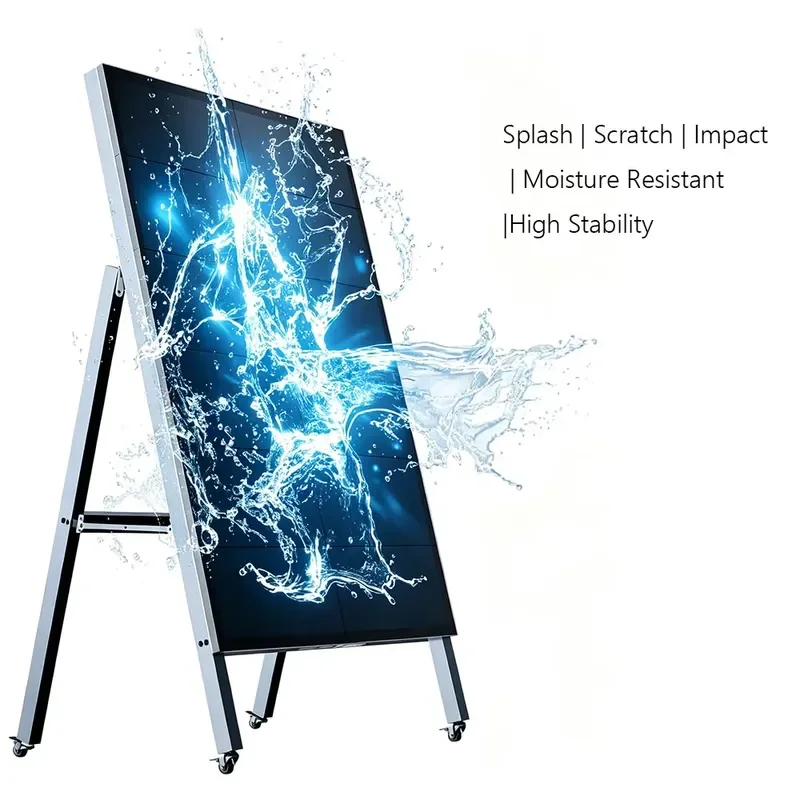 Indoor Outdoor P2 Floor Standing Movable LED Water Sign Foldable Poster Display Screen 8K HDR 1000 Built-In CMS Sunlight