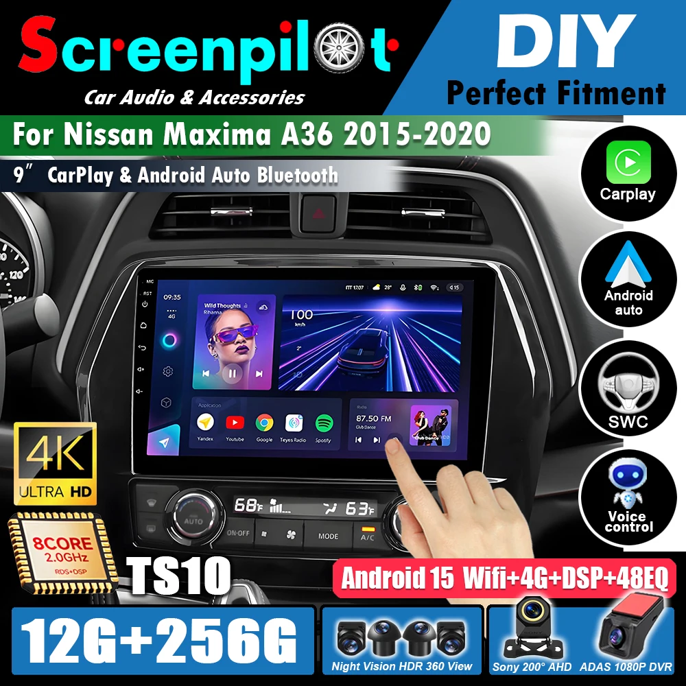 For Nissan Maxima A36 2015 - 2020 Android 16  Stereo Auto Wireless CarPlay Screen Head Bluetooth System Car Radio Multimedia