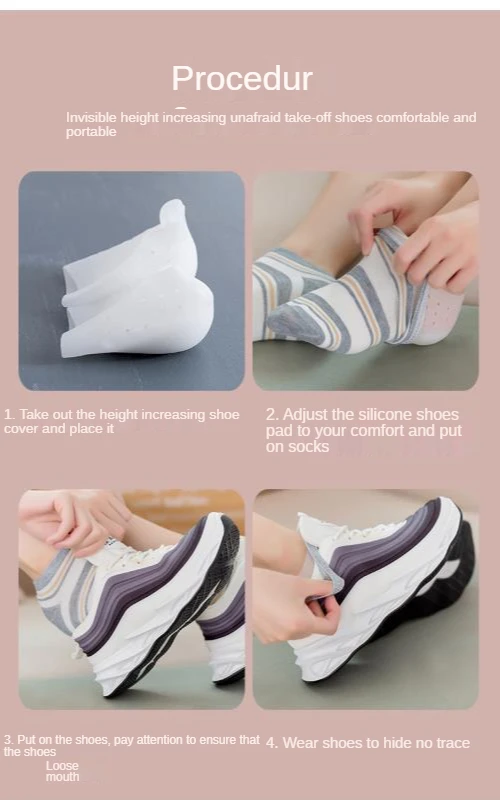 Neue Silikon-Socken mit Gel-Fersenkissen, orthopädische Fußgewölbestütze, Fersenpolster-Einlegesohlen, unsichtbare Höhenvergrößerung, Fußmassage-Pad, Unisex – Detail 5
