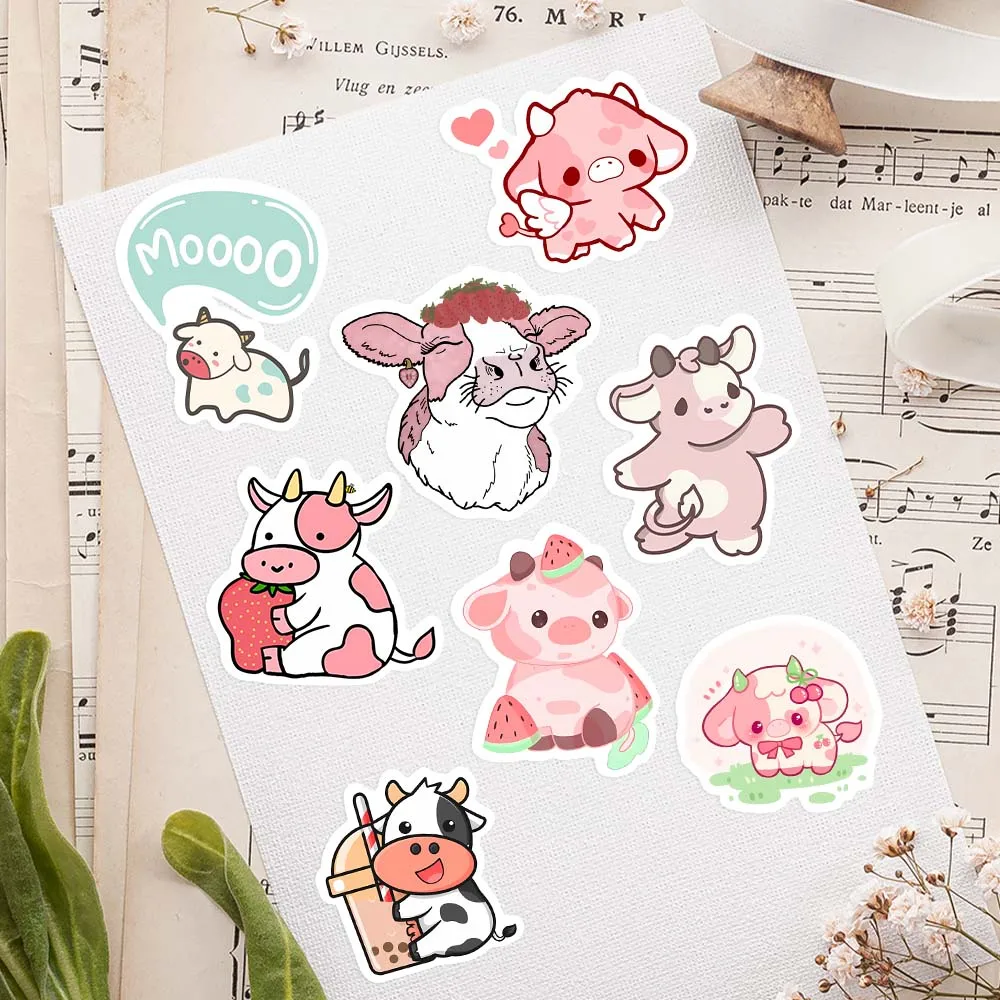 Cute Cartoon różowa krowa naklejki zwierząt DIY zabawki dla dzieci prezent dekoracyjna naklejka na album do scrapbookingu laptop telefon butelka na bagaż wodoodporna — zdjęcie 5