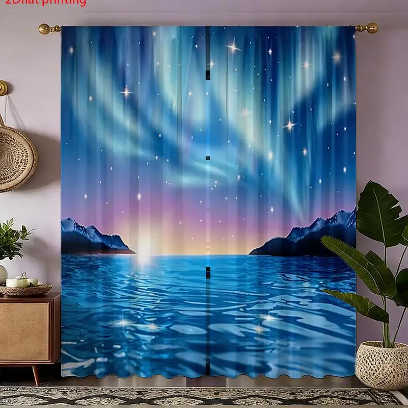 Dramatic Galaxy Star Curtains Blue Night Sky Gradient Window Treatment for Living Room and Bedroom Home Decor