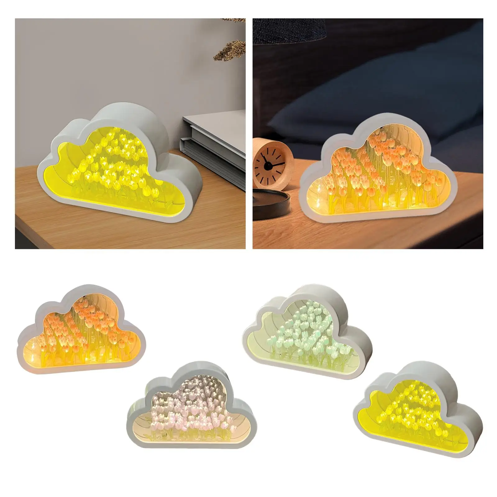 Fai da te Tulip Mirror Night Light regalo floreale regalo di anniversario artificiale 9 Flower Tulip Lamp per Office Bedroom Home bagno Decor