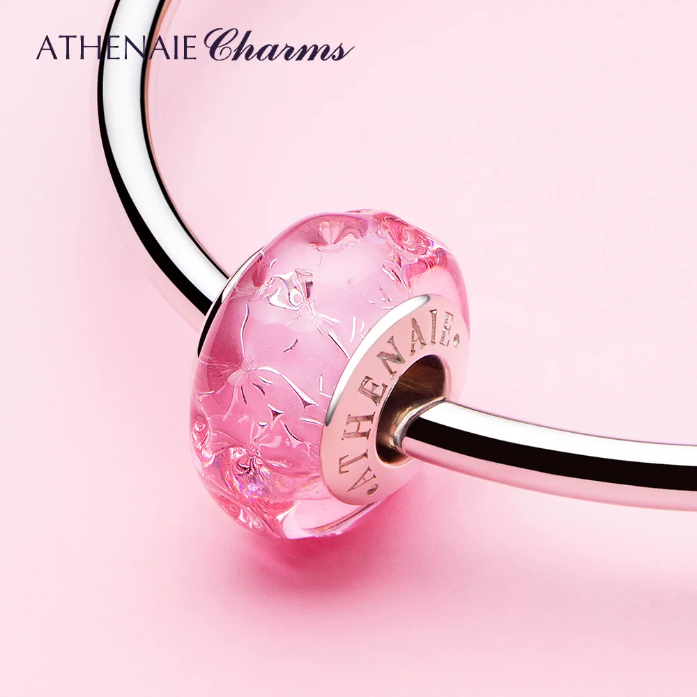 ATHENAIE Pink Polka Dot Murano Glass Charm Bead fit European Bracelets Perfect Gift for Women, Memorable Occasions Jewelry