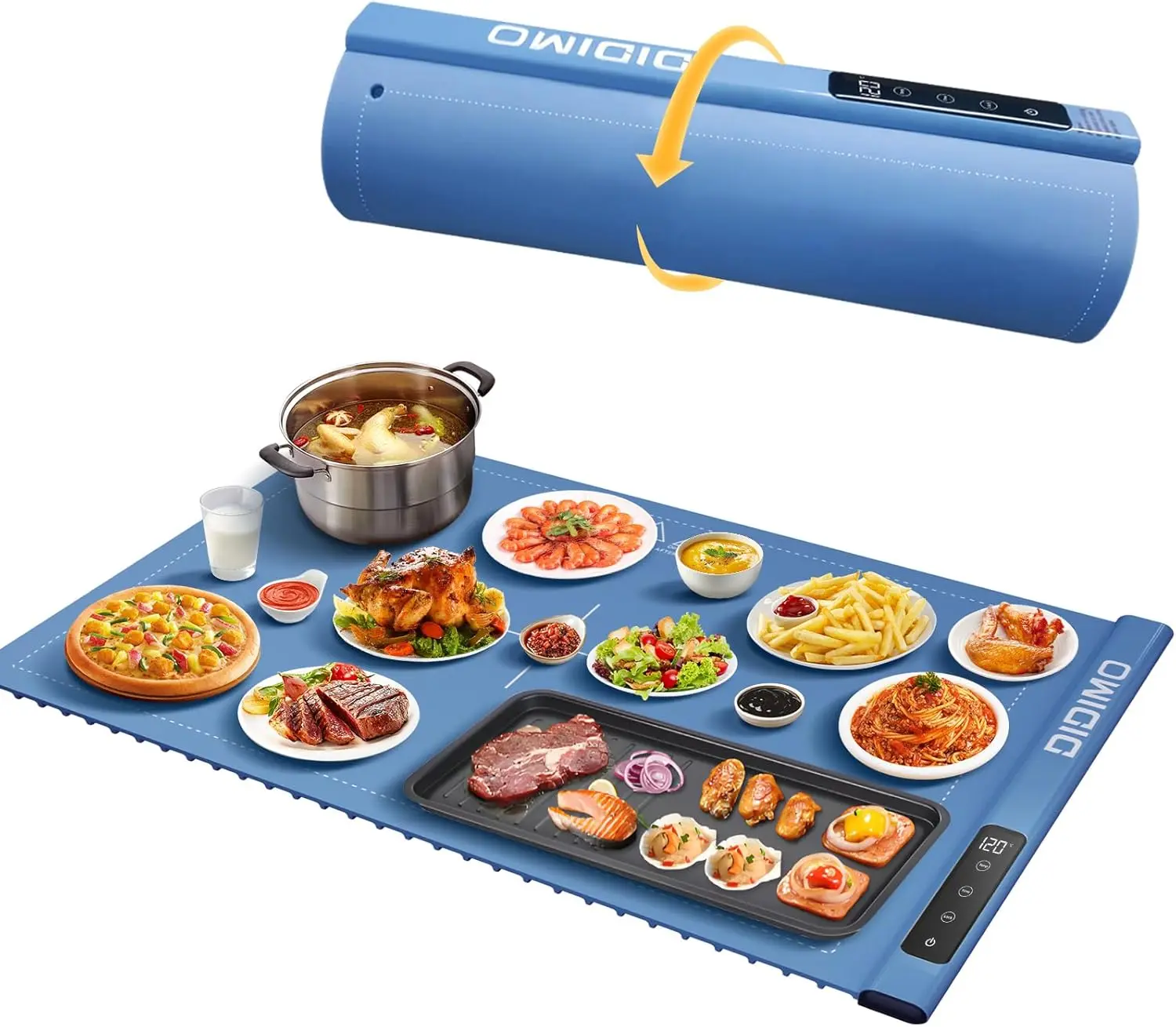 

Electric Warming Tray with 17 Temperature Settings, Rollable Silicone Heating Mat for Food, Auto Shut-Off, Portable for