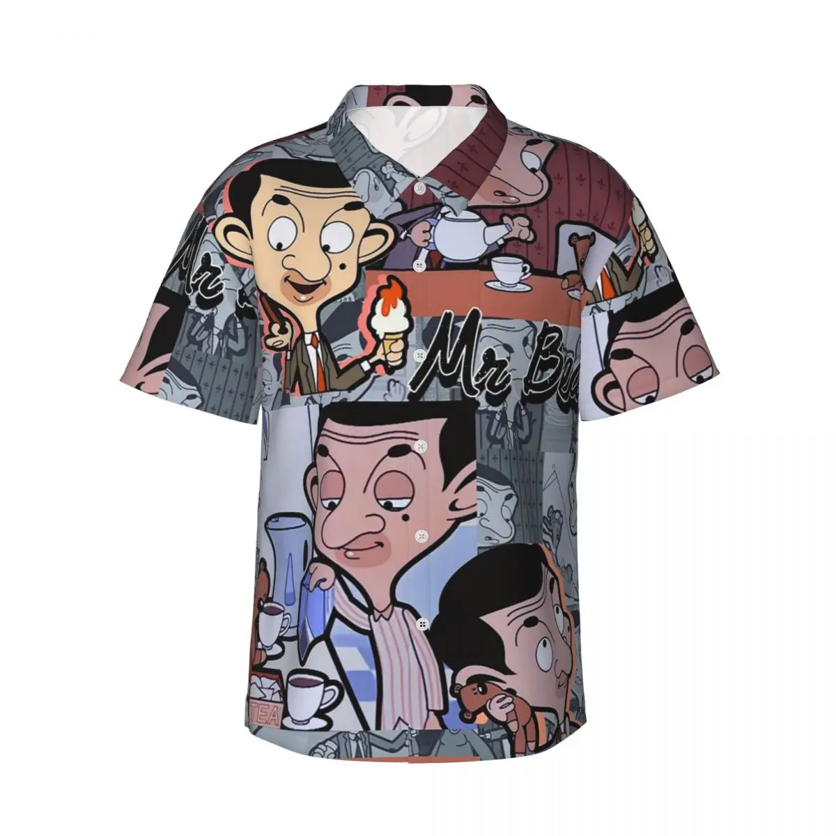 

Mr. Bean Cartoon Men's Shirts Hawaiian Short Sleeve Shirt Casual Lapel Tops for Summer Beach
