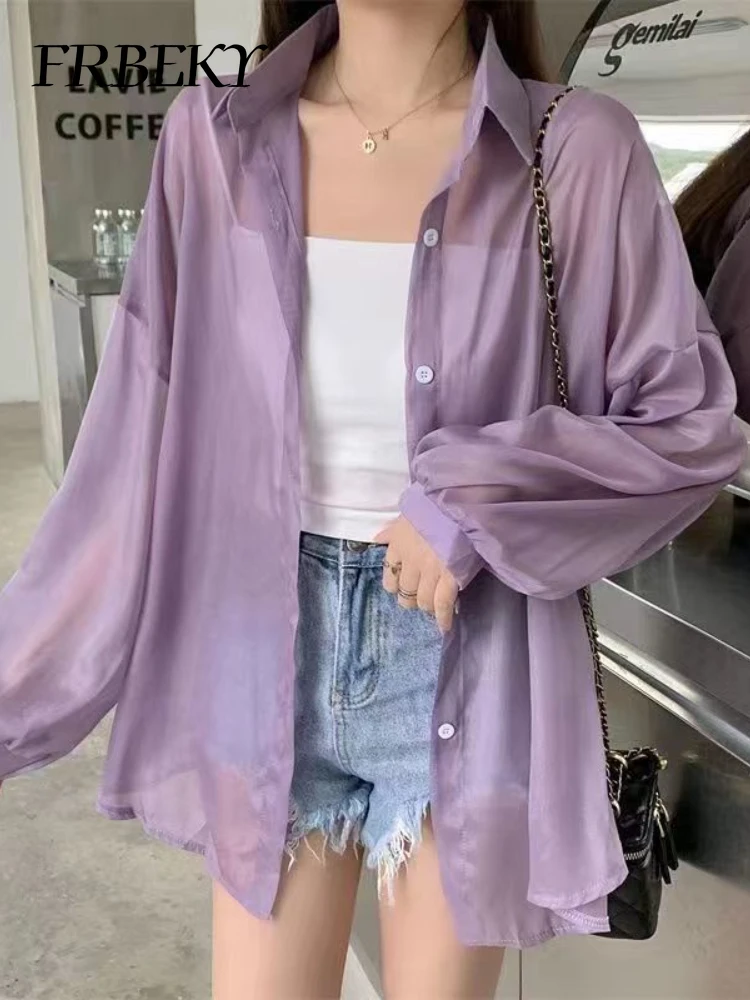 Summer New Basic Korean Temperament Long-sleeved Thin Section Shirt Solid Color Jacket Women Tops Fashion Shirts & Blouses