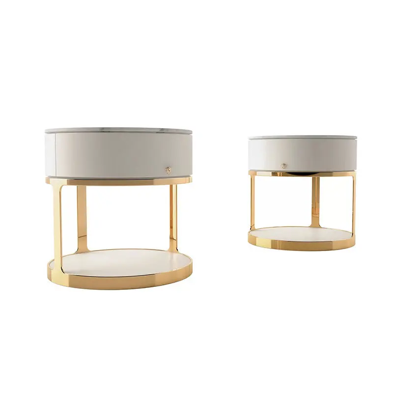 Premium Bedside Table Home Bedroom Designer Creative Stainless Steel Marble