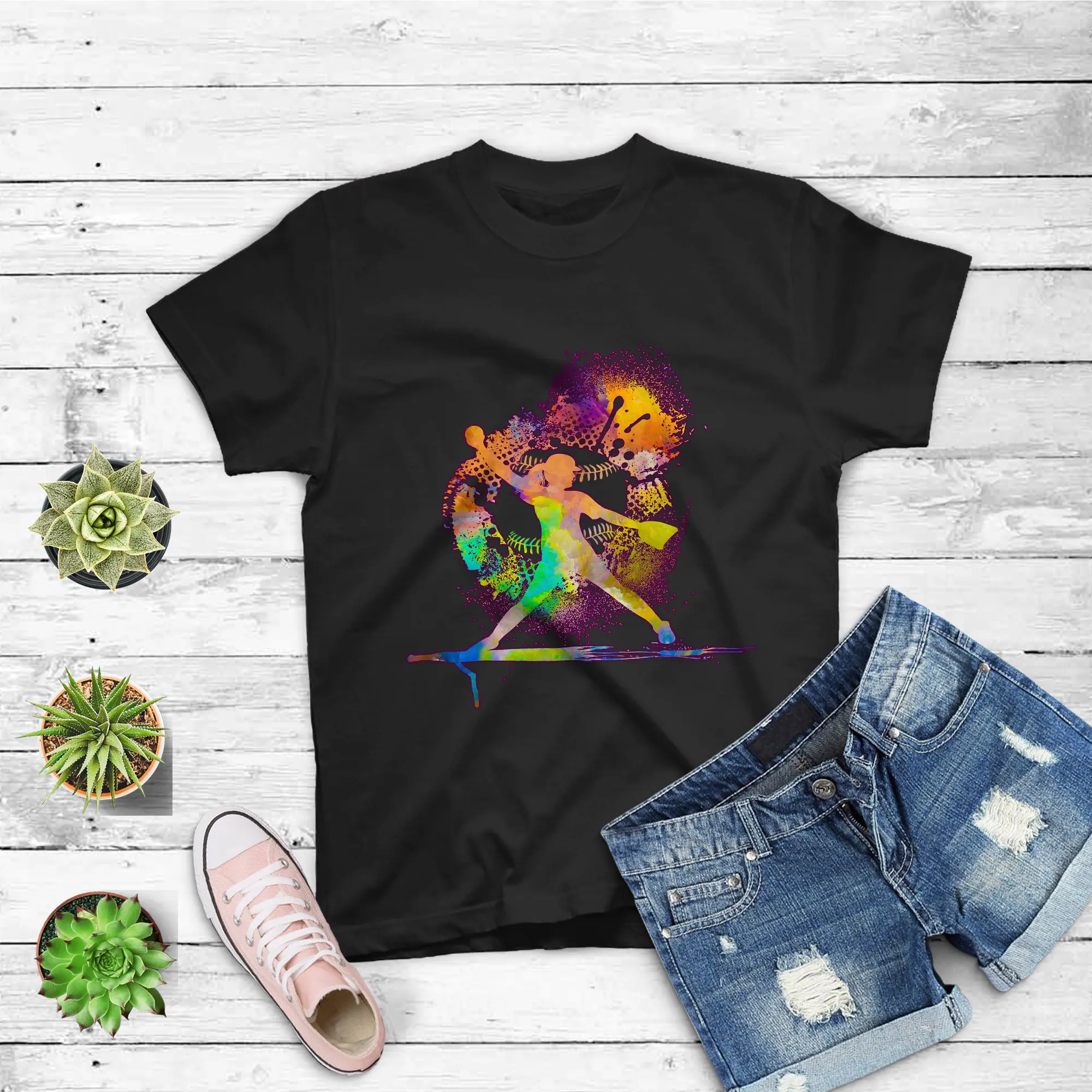 Watercolor Rainbow Softball s For T Shirtn Girls Pitcher shirt