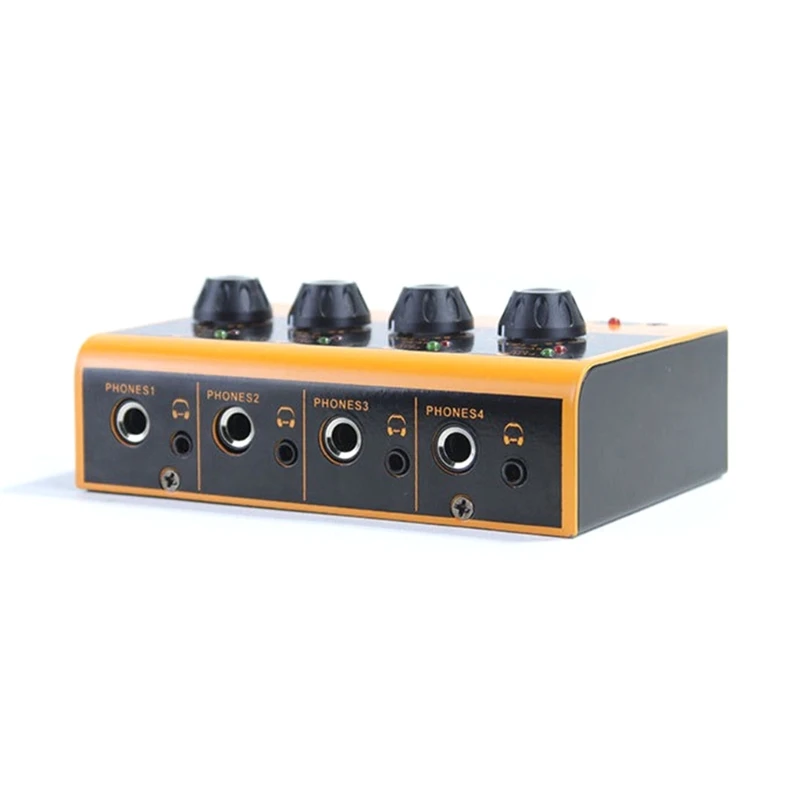 Amplificador sonido portátil 4 canales para auriculares Control independiente 4 vías para uso profesional en estudio